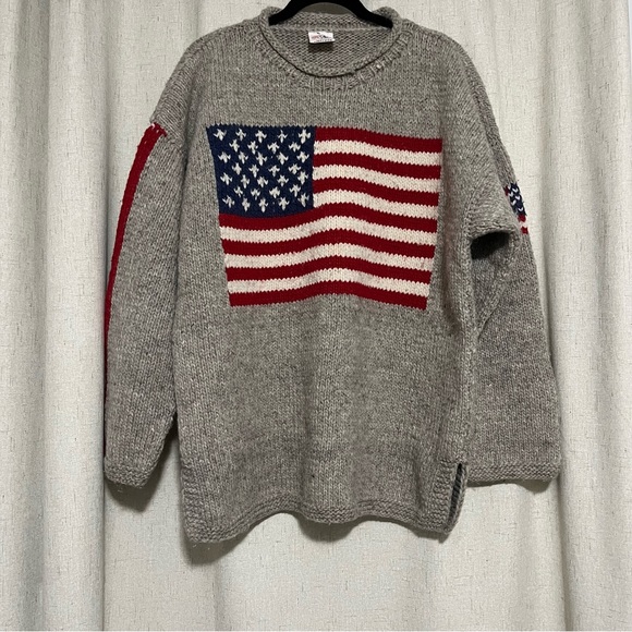 Tejidos Ruminahui Sweaters - Tejidos Imalaya Vintage Hand Knit American Flag Sweater